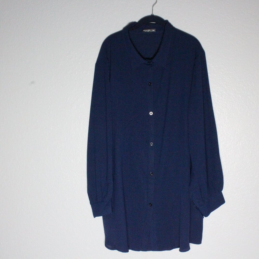 Shein Navy Blue High-Low Button Front Blouse – Plus 3XL